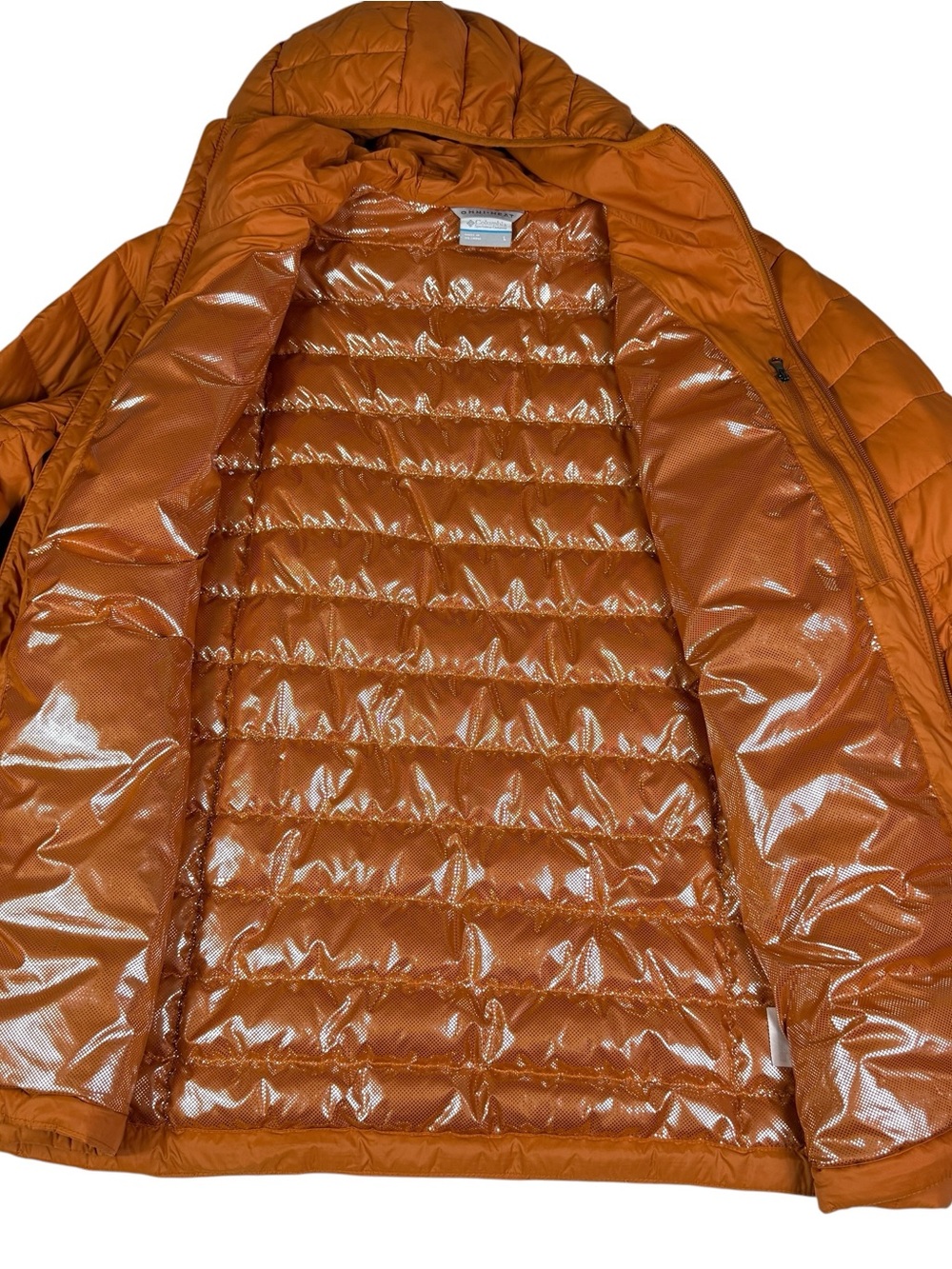 Columbia Down Jacket Men L Voodoo Falls 590 TD Turbodown Orange Lightweight Hood - Picture 5 of 14